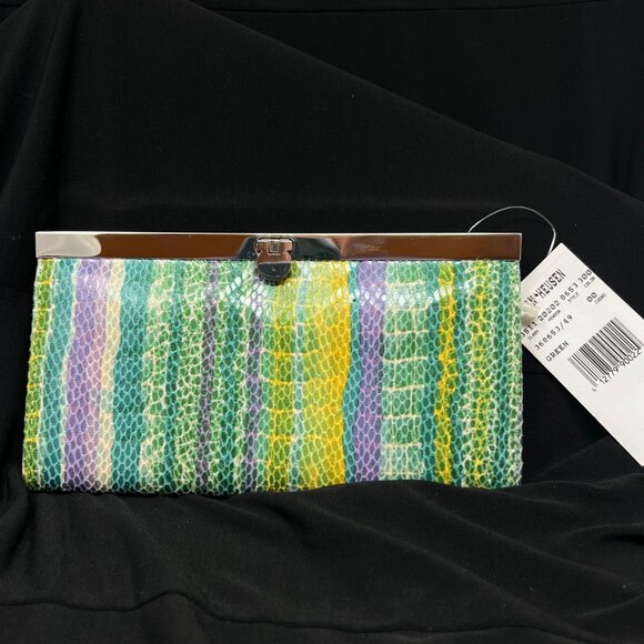 Van Heusen Clutch Purse NWT Green / Purple / Yellow Faux Leather Snakeskin - Picture 1 of 11